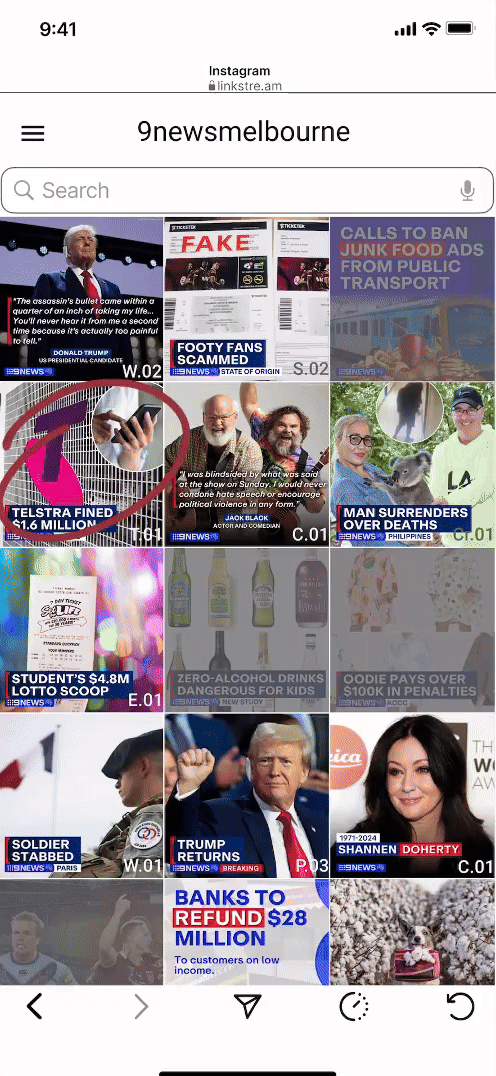 9News interface interaction demonstration